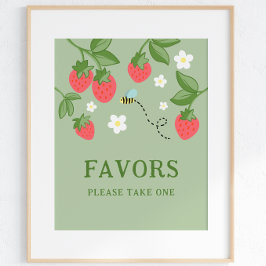 Bescheiden Feestelijke Favoriet Aardbei Verjaardag Poster