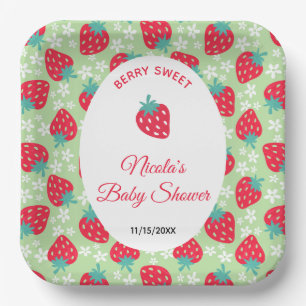 Bescheiden Groene Aardbei Baby Shower Papieren Bordje