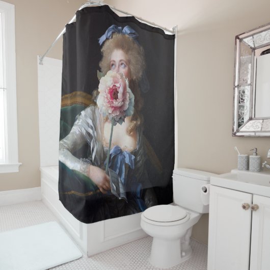 Bescheiden met roze pioen douchegordijn (In situ)