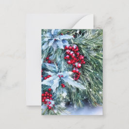 Bescheiden mini Kerstkaart met zilverschors dennen Notitiekaartje