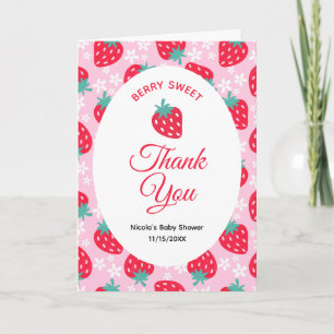 Bescheiden Roze Aardbei Baby Shower Bedankkaart