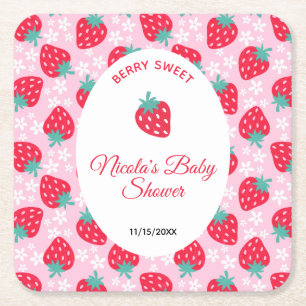 Bescheiden Roze Aardbei Baby Shower Kartonnen Onderzetters