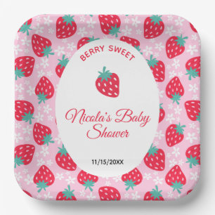 Bescheiden Roze Aardbei Baby Shower Papieren Bordje