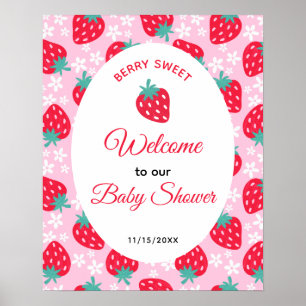 Bescheiden Roze Aardbei Baby Shower Welkom Poster