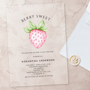 Bescheiden Roze Aardbeien Meisje Baby Shower Acryl Uitnodigingen