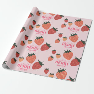 Bescheiden Zoete Aardbei Aangepaste Naam Roze Cadeaupapier