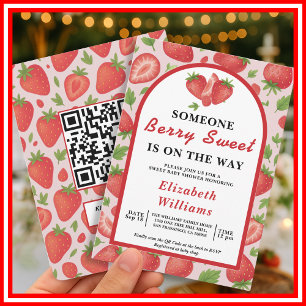 Bescheiden Zoete Aardbei Baby Shower QR RSVP Kaart