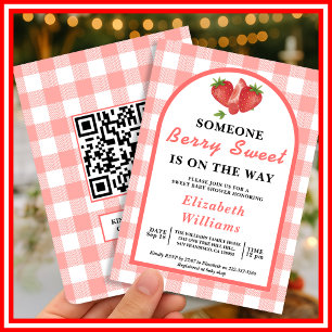 Bescheiden Zoete Aardbei Baby Shower QR RSVP Kaart