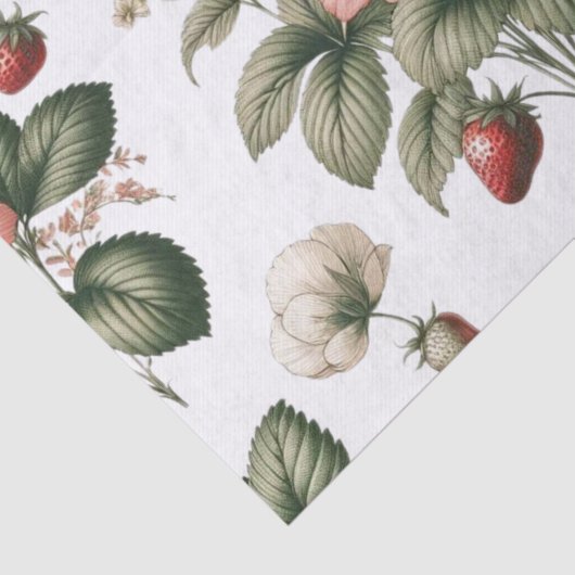 Bescheiden Zoete Aardbei en Bloemmotief Tissuepapier (Detail)