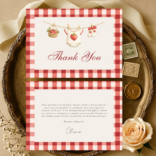 Bescheiden Zoete Aardbei Gingham Rode Baby Shower Bedankkaart