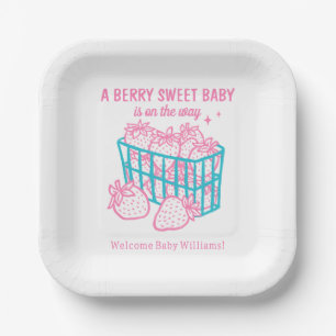 Bescheiden Zoete Baby Doodle Roze Aardbei Meisje Papieren Bordje