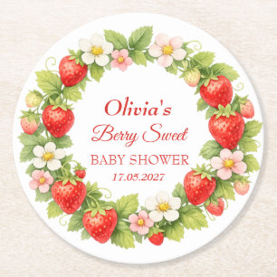Bescheiden Zoete Baby Shower Aardbei Baby Meisje J Ronde Kartonnen Onderzetter