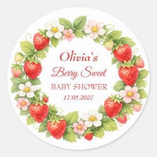 Bescheiden Zoete Baby Shower Aardbei Baby Meisje J Ronde Sticker