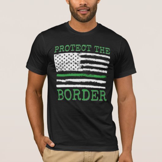 Bescherm de grens-Amerikaanse vlag groene lijn  T-shirt (Voorkant)