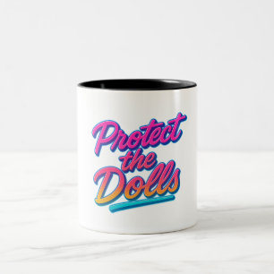 Bescherm de poppen Neon Retro Kunst Tweekleurige Koffiemok