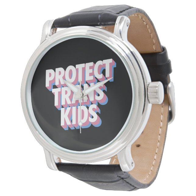 Bescherm de trans-Kinder LHBTI+ rechten Pride Maan Horloge (Gekanteld)