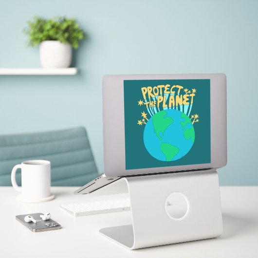 BESCHERM HET PLANET ZORG AARDE Eco Green Sticker (Laptop op bureau)