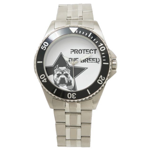 Bescherm het ras Pit Bull Watch - Roestvrij staal Horloge (Voorkant)