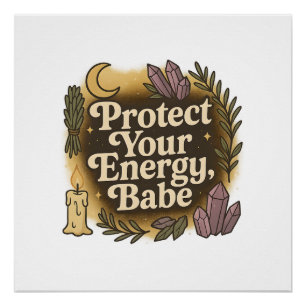 Bescherm Je Energie Babe Hekserige Maan Kristallen Perfect Poster