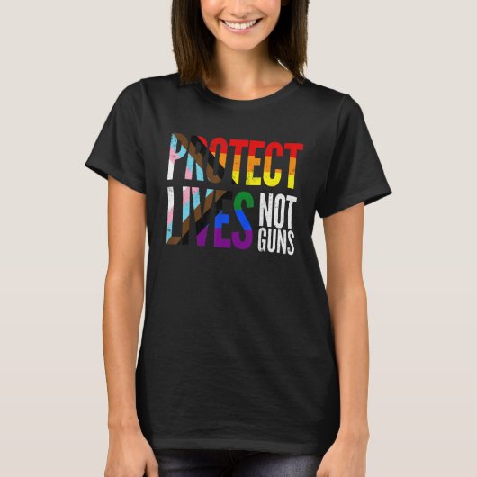 Bescherm levens niet pistolen, regenboogprogressie t-shirt (Voorkant)