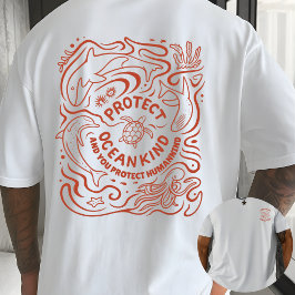 Bescherm Oceaan Milieubewuste Lijnkunst T-shirt