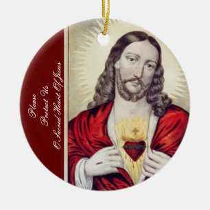 BESCHERM ONS ALLEMAAL OP HET GEZET HART VAN JESUS KERAMISCH ORNAMENT