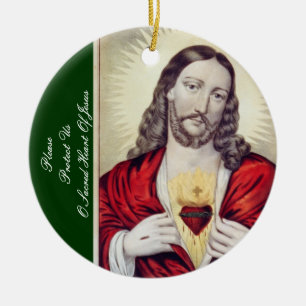 BESCHERM ONS ALLEMAAL OP HET GEZET HART VAN JESUS KERAMISCH ORNAMENT