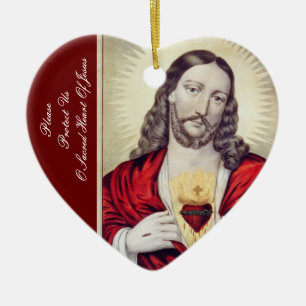 BESCHERM ONS ALLEMAAL OP HET GEZET HART VAN JESUS KERAMISCH ORNAMENT