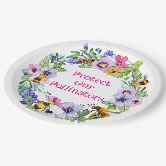 Bescherm onze bestuivers bijenbloemen papieren bordje (Gekanteld)