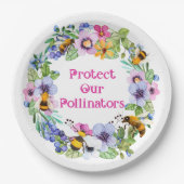 Bescherm onze bestuivers bijenbloemen papieren bordje (Voorkant)