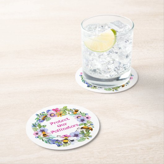 Bescherm onze bestuivers bijenbloemen ronde kartonnen onderzetter (Insitu)