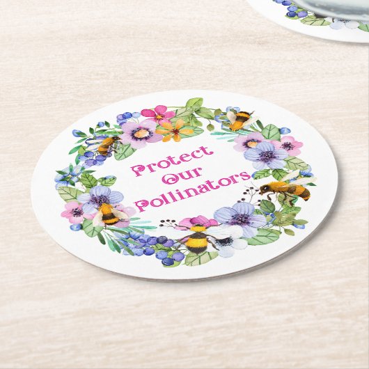 Bescherm onze bestuivers bijenbloemen ronde kartonnen onderzetter (Gebogen)