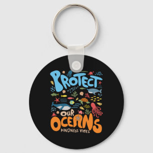 Bescherm onze oceaan Wees vriendelijk Shark Turtle Sleutelhanger