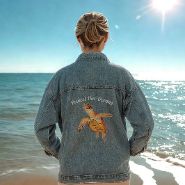 Bescherm onze oceanen groene Zeeen schildpad Denim Jacket