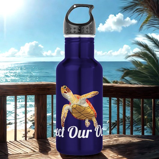 Bescherm onze oceanen groene Zeeen schildpad Waterfles
