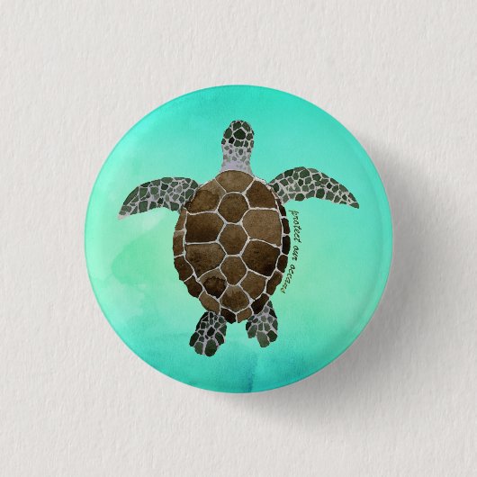 Bescherm onze oceanen - Zee schildpad Waterverf Ronde Button 3,2 Cm (Voorkant)