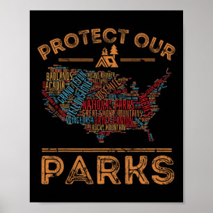 Bescherm onze parken Nationaal park kaart Wandel O Poster