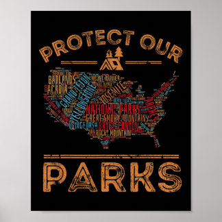 Bescherm onze parken Nationaal park kaart Wandel O Poster