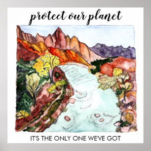 BESCHERM ONZE PLANET Zion National Park Waterverf Poster