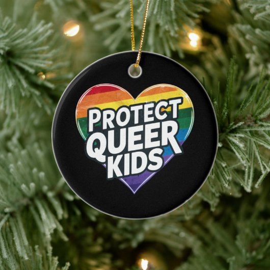 Bescherm Queer Kinder Rainbow Heart LGBT Pride Keramisch Ornament (Boom)