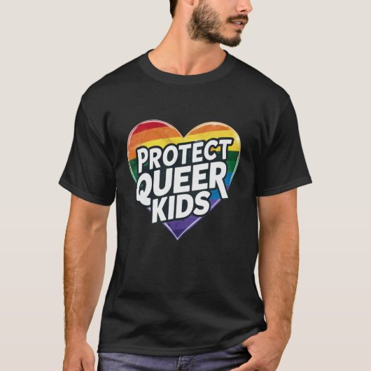 Bescherm Queer Kinder Rainbow Heart LGBT Pride T-shirt (Voorkant)