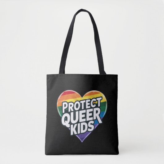 Bescherm Queer Kinder Rainbow Heart LGBT Pride Tote Bag (Voorkant)