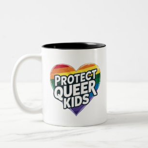  Bescherm queer kinderen  Regenboog Hart  LGBT tro Tweekleurige Koffiemok