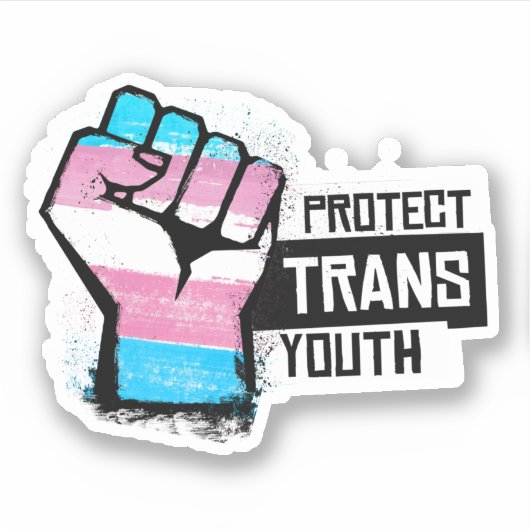 Bescherm Trans Jongeren - Pride Fist Sticker (Voorkant)