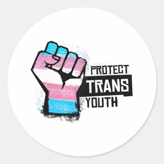 Bescherm Trans Jongeren - Pride Vuist Ronde Sticker (Voorkant)