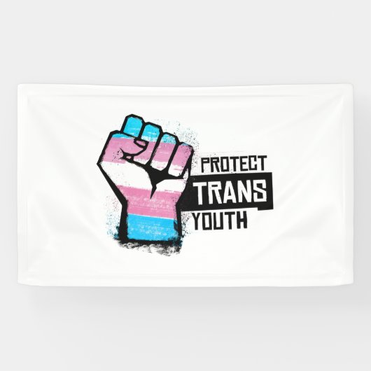Bescherm Trans Jongeren - Pride Vuist Spandoek (Horizontaal)
