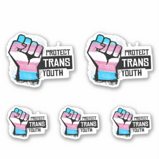 Bescherm Trans Jongeren - Pride Vuist Sticker (Voorkant)