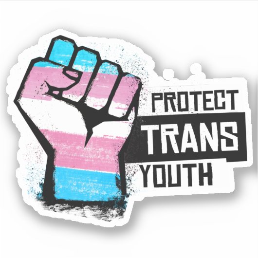 Bescherm Trans Jongeren - Pride Vuist Sticker (Voorkant)
