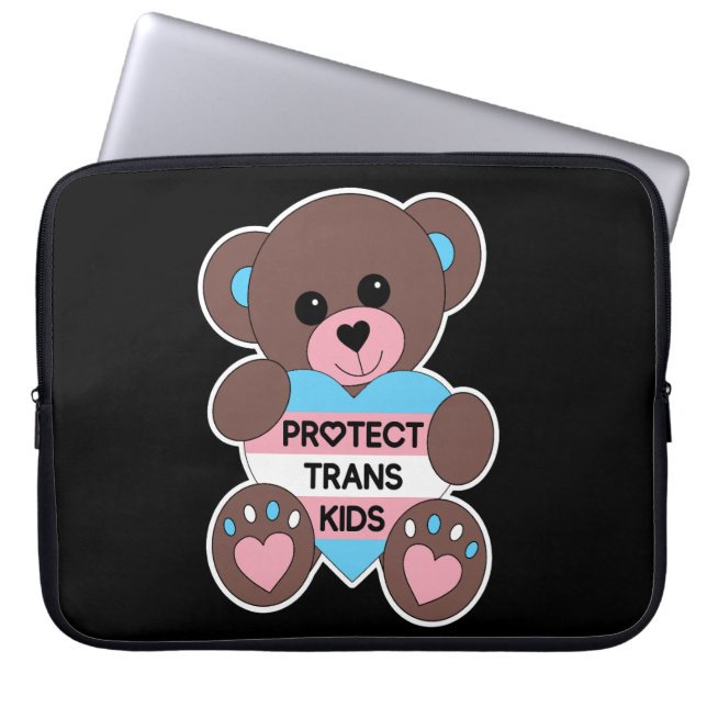 Bescherm Trans Kinder Pride Flag Teddy Bear Laptop Sleeve (Voorkant)