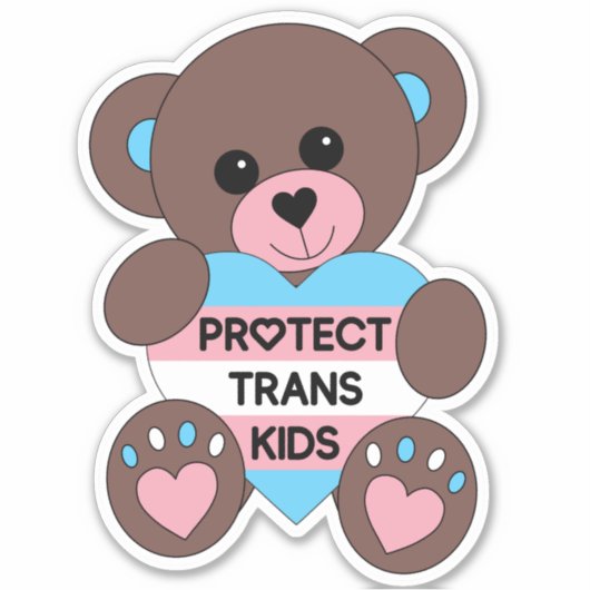 Bescherm Trans Kinder Pride Flag Teddy Bear Sticker (Voorkant)